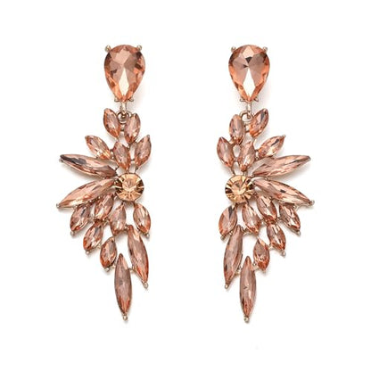 Women's Wedding Bridal Earrings Prom Dangle Earring | Shiny Crystal Teardrop Multi Marquise Cluster for Bride Bridesmaid Bling Jewelry Costume Party Accessories - color: 04-Peach Rose-Gold-Plated-Base