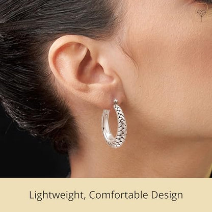 925 Sterling Silver Hypoallergenic Chunky Hoop Earrings for Women | Anti Tarnish Hoops in Various Styles by MAX + STONE - style: Textured Oval Hoops