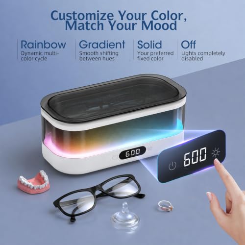 Ultrasonic Jewelry Cleaner 48KHz with RGB Lights for Eyeglasses, Rings, Watches, Dentures, 350ML 304 Stainless Steel Tank, Dual Modes Professional Sonic Cleaner Gift for Wife,Mom,Daughter - color: White