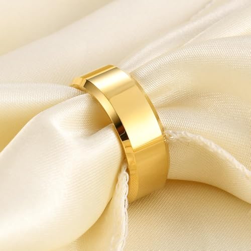 Stainless Steel Wedding Band Ring For Men Women | Sandblasted matte finish, 4mm/6mm/8mm widths, steel/black/gold-tone colors, everyday wear, wedding - color: Smooth-8mm-Gold