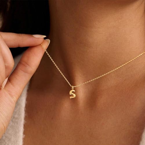 Initial Necklaces For Women, Dainty Gold Bubble Initial Necklace 14K Gold Plated Letter For Women Trendy Cute Name Custom Necklace Non Tarnish Personalized Necklaces Waterproof Jewelry Preppy Stuff - color: gold-C