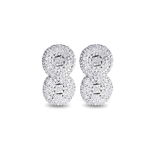 Rhinestone Earrings Dangling for Women Sparkly Silver Dangle Earrings Girls Long Chandelier Earrings Tassel Lightweight Ear Studs Cubic Zirconia (KE001S-W) - color: Double Circle BXE009S