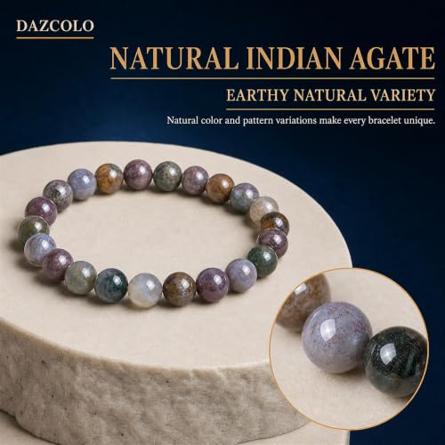 8mm Natural Crystal Stretch Bracelet | Handmade Round Stone Bead Bracelet, Runs Large, Meditation Yoga Gift for Women & Men - color: Moss Agate