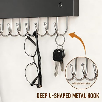 4Pack Necklace Wall Holder Wooden Mount Bulk with 56 Hooks Black | Space-saving jewelry storage rack, holds necklaces, earrings, rings and bracelets, decorative hanging display for bedroom