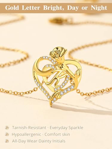 14k Gold Heart Initial Necklaces for Women, Dainty Letter Pendant Chain Necklace, Letter A to Z Initial Jewelry, Anniversary Birthday Gifts for Her Wife Mom Daughter - style: Letter K