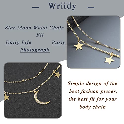 Waist Chain Silver Beads Belly Chain Gold silver Women Dainty Body Jewelry Accessories - color: gold star moon - 30 + 8 in