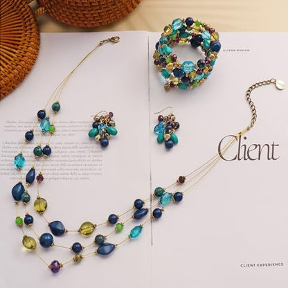 Coiris 3 Layers Illusion Wire Beaded Statement 19.5" Necklace for Women - color: ST0001