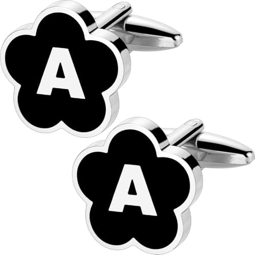 Initial Cufflinks for Men, Black Silver Letter Personalized Shirts CuffLinks,Stainless Steel Cuff Links,Gifts for Wedding Party Business Valentine - style: Letter A