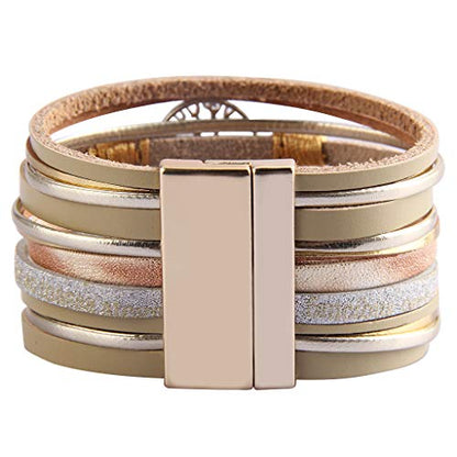 GelConnie Leather Wrap Bracelet Boho Cuff Bracelets Crystal Leather Bracelet Magnetic Multi Strand Bracelets Bohemian Bracelet Leather Wristbands Bangle Jewelry for Women Teen Wife Mother - color: Tree of Life Leather Bracelet