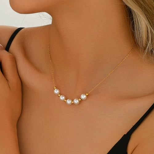 Dainty Gold Waterproof Choker Necklaces for Women Daily Wearing - color: Pearl Bead-GD