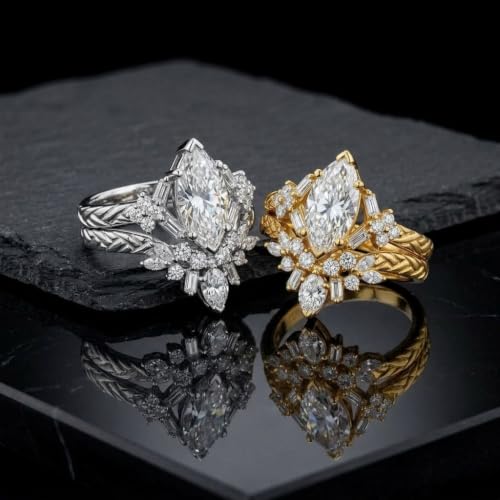 1-3CT Marquise Lab Grown Diamond Vintage Leaf Bridal Ring Set | IGI Lab Grown Diamond Art Deco Olive Leaf Stackable Ring Set, Wedding Gift for Bride Proposal Anniversary