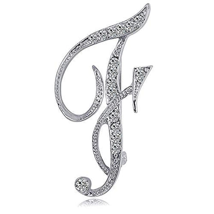 Letter Brooch Pins Initial Rhinestone Brooch for Women Crafts Silvery A-Z - color: Silver F