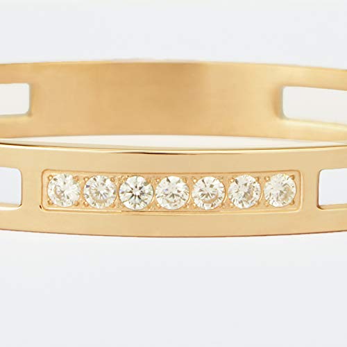 MILAKOO 6/8mm Gold/Silver Color Bangle Hollow Stainless Steel with Rhinestone Bracelets - color: Gold, size: 6mm
