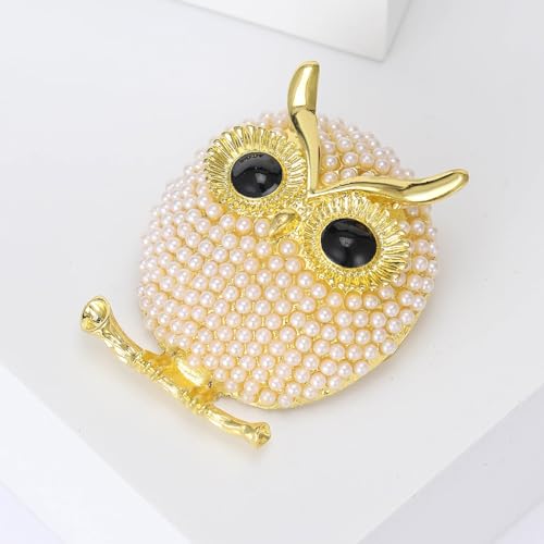 Enamel Bird Brooch for Women Rhinestones Owl/Hummingbird/Eagle/Toucan Lapel Pin Cute Bird Brooches Jewelry Gifts for Mom Wife - color: White-Owl 6