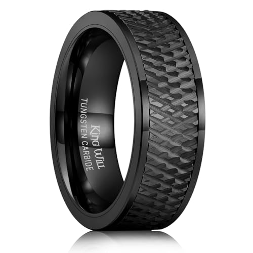 King Will Mens Tungsten Carbide Wedding Band with Groove Design | 6/7/8mm Width, Grooved, Comfort Fit, Everyday Wear - color: Black&Pipe Cut-8mm