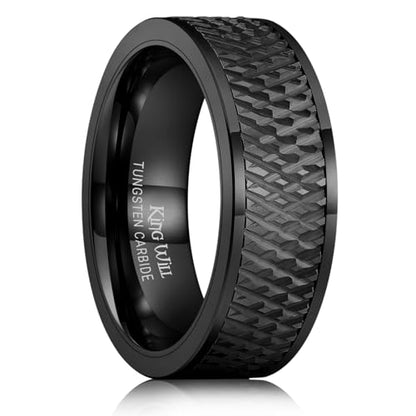 King Will Mens Tungsten Carbide Wedding Band with Groove Design | 6/7/8mm Width, Grooved, Comfort Fit, Everyday Wear - color: Black&Pipe Cut-8mm