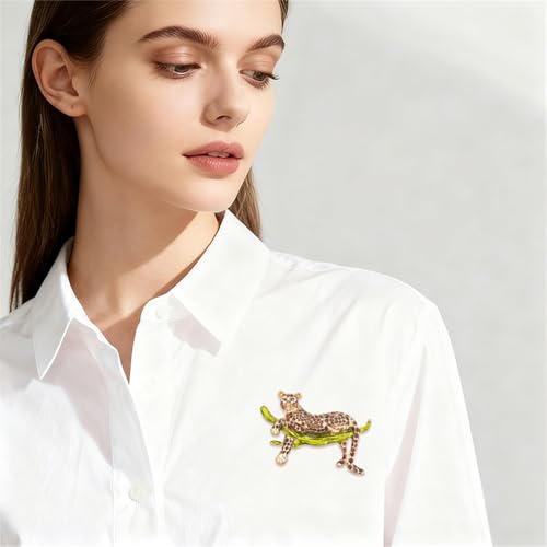 Luxury Crystal Tiger Brooch Pins for Women Men Vintage Gold-Tone Climbing Black Spots Leopard Brooch Fashion Panther Cougar Pin Suit Jackets Coat Animal Jewelry Gift - style: Gold Cheetah