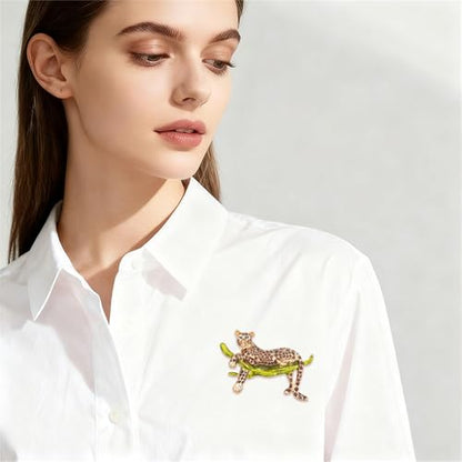 Luxury Crystal Tiger Brooch Pins for Women Men Vintage Gold-Tone Climbing Black Spots Leopard Brooch Fashion Panther Cougar Pin Suit Jackets Coat Animal Jewelry Gift - style: Gold Cheetah