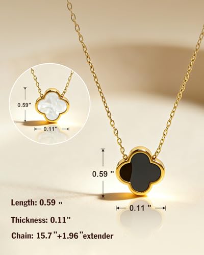 Four Leaf Clover Necklace 18K Gold Plated Necklaces for Women Lucky Flower Pendant Adjustable Link Chain Stainless Steel Dainty Trendy Simple Jewelry Gifts for Women - color: 1G-Black+White