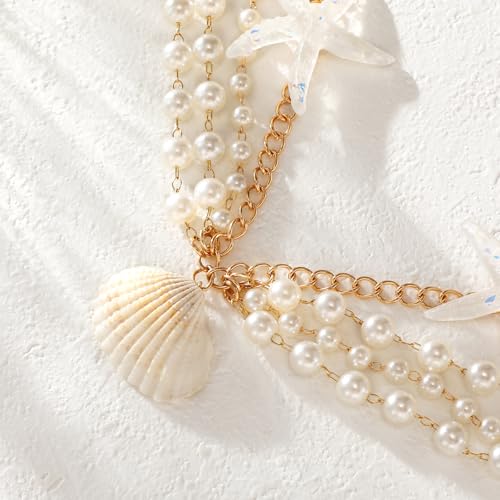 XZQTIVE Starfish Pearl Waist Chain Belts for Women Mermaids Seashell Pearl Belly Chain Gold Pirate Rave Festival Summer Bikini Beach Jewelry Accessories - style: Starfish-11