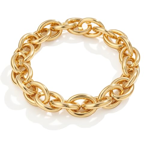 Chunky Gold Bracelet for Women Non Tarnish, Trendy Stretch Cuban Link Chain Plated Gold Bangle Bracelets - color: O-Small-Gold