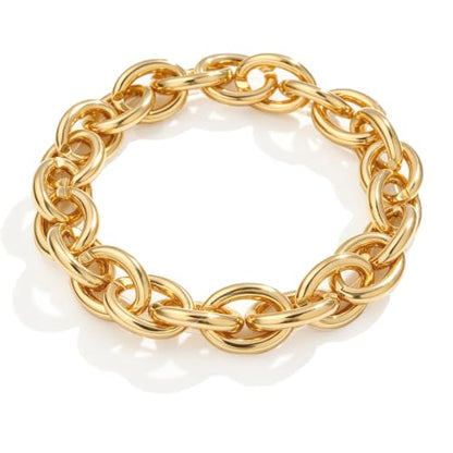 Chunky Gold Bracelet for Women Non Tarnish, Trendy Stretch Cuban Link Chain Plated Gold Bangle Bracelets - color: O-Small-Gold
