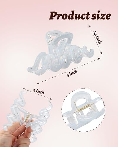4PCS Large Claw Clips for Thick Hair, Large Acrylic Hair Clips | Modern Marble Geometric Design, Non-Slip Secure Hold for Long Hair, Buns, Updos and Everyday Styling - color: Wave-White + Pink + Blue + Cyan