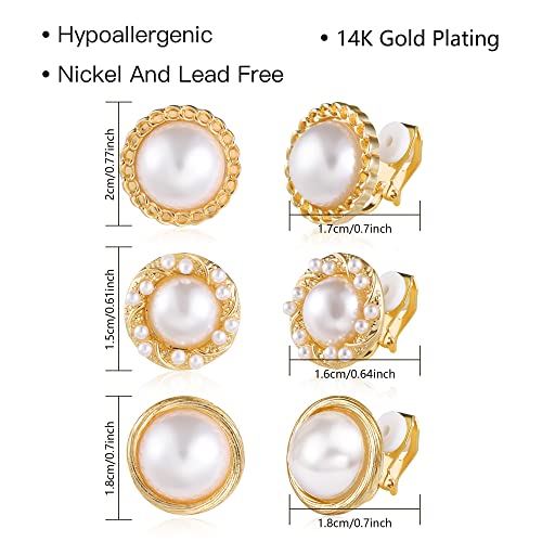 ALEXCRAFT Gold Clip On Earrings 3 Pairs Small Earing Non Pierced for Women - color: Gold Stud