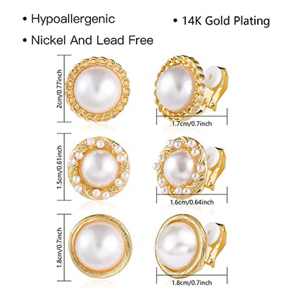 ALEXCRAFT Gold Clip On Earrings 3 Pairs Small Earing Non Pierced for Women - color: Gold Stud