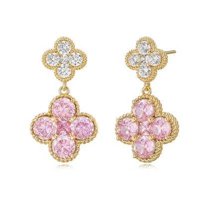 MTMY Dangle Earrings for Women 14K Gold Plated Four Leaf Clover Dangling Drop Birthstone Stud Earrings Trendy Flower Birthstone Jewelry Birthday Gifts - style: Oct.-Pink Tourmaline