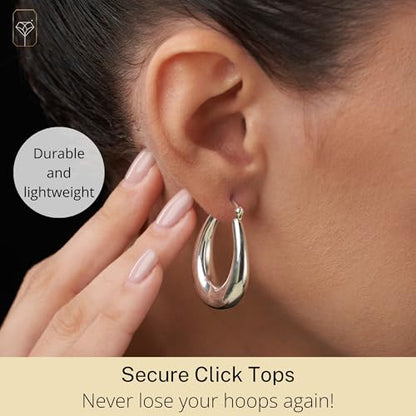 925 Sterling Silver Hypoallergenic Chunky Hoop Earrings for Women | Anti Tarnish Hoops in Various Styles by MAX + STONE - style: Oval Thick Hoops