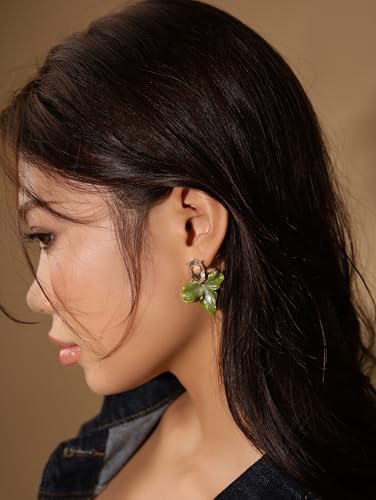 Statement Earthy Flower Dangle Earrings for Women, Elegant Floral Jewelry - color: Green