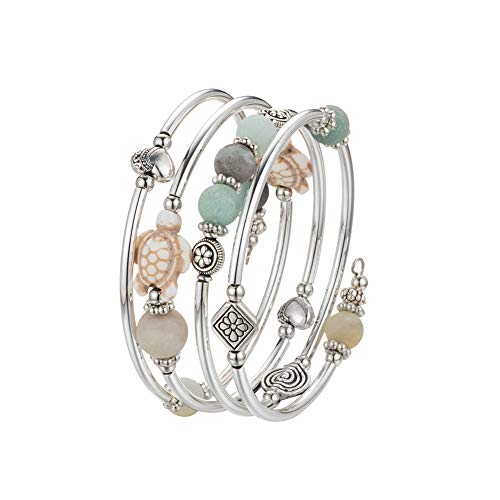 BULINLIN Layered Wrap Bangle Turquoise Bracelet - Bead Bracelet with Natural Agate Stone, Gifts For Women - color: 17-Amazon Green turtle bracelet