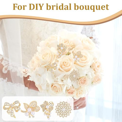 4pcs Brooches and Pins for Women, Flower Brooch, Crystal Pearl Brooch, for Women Fashion Accessories - style: bow