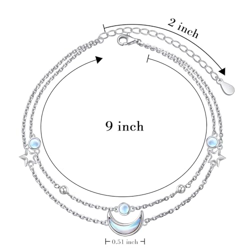 Anklets for Women 925 Sterling Silver Blue Evil Eye Infinity Butterfly Adjustable Multilayer Layered Summer Beach Ankle Bracelet Foot Chain Jewelry for Women - style: Moon & Star