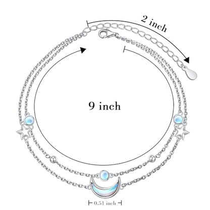 Anklets for Women 925 Sterling Silver Blue Evil Eye Infinity Butterfly Adjustable Multilayer Layered Summer Beach Ankle Bracelet Foot Chain Jewelry for Women - style: Moon & Star