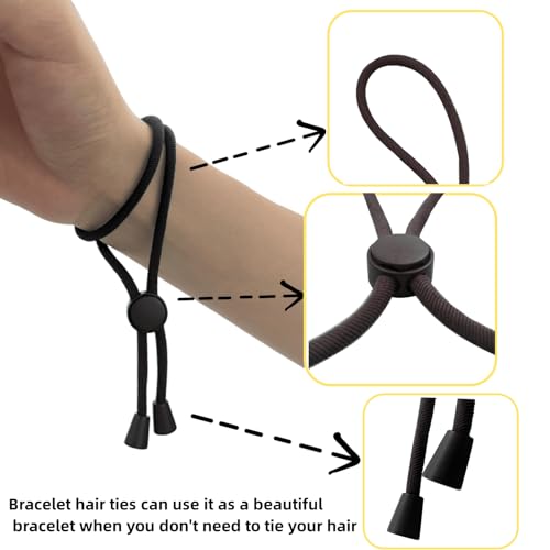 Adjustable Hair Ties for Thick, Curly Hairstyles - Afro Puffs, Ponytails, Locs, Pineapples for Black Women and Girls (Pack of 6) - color: Black