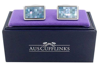 AUSCUFFLINKS Ocean Blue Mosaic Cufflinks | 5 Year Warranty | Birthday Present for Him | Christmas Gift for Men