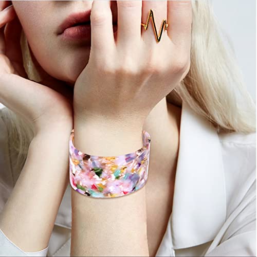 FAERLIIRY Cuff Bracelet for Women Acrylic Resin Bracelets Statement Bangle Bracelet Adjustable Bracelet Wide Chunky Bracelets for Women - color: Floral