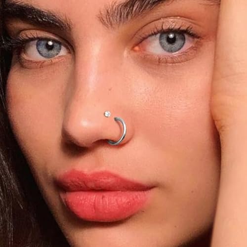Incaton 18G Threadless Flat Back Stud Earrings For Women Men, 316L Surgical Steel Hypoallergenic Push in Nose Studs CZ Nose Nostril Tragus Helix Labret Studs Lip Rings Piercing Jewelry - color: 3 HOOP + 4 STUD SILVER