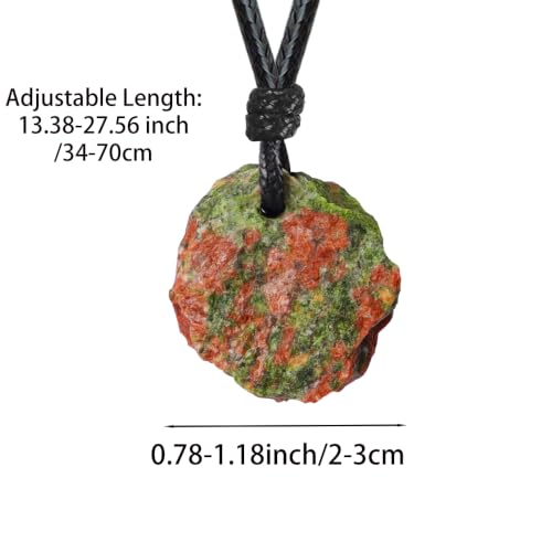 FANASY Natural Raw Crystal Necklace for Women Irregular Stone Necklaces Spiritual Gemstone Pendant with Adjustable Rope - color: Unakite
