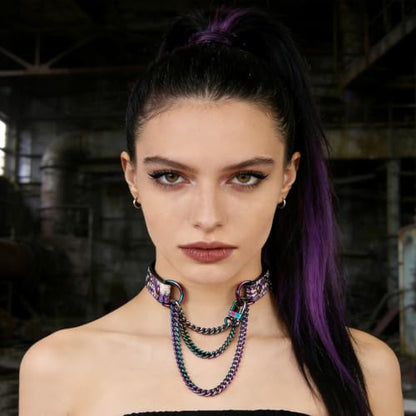 Breathless Choker Necklace Genuine Leather Choker Collar Slip Chain Necklace for Women Men - size: Medium