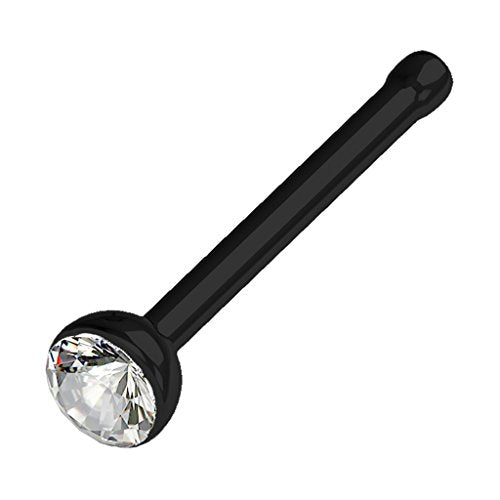 316L Surgical Steel Nose Studs with Crystals - Gold, Black, Rose Gold, and Steel Nose Ring Options - 22GA, 20GA, 18GA - Clear Cubic Zirconia - 1/4" Length - style: 20G Black