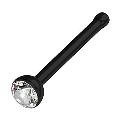 316L Surgical Steel Nose Studs with Crystals - Gold, Black, Rose Gold, and Steel Nose Ring Options - 22GA, 20GA, 18GA - Clear Cubic Zirconia - 1/4" Length - style: 20G Black