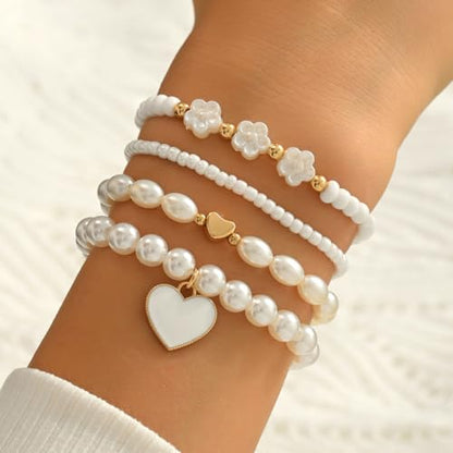 Bracelets for Women Trendy Pearl Anklets Bracelet Summer Beach Accessorie Boho Vacation Jewelry Waterproof - color: White-Bracelet