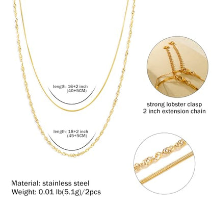 Elegance 11 designs Gold Plated Thin Chain Layered Necklaces For Women Non Tarnish,18k Gold Plated Stainless Steel Dainty Waterproof Gold Necklace Set Stack For Women Gifts Jewelry - color: Gold Necklace1901