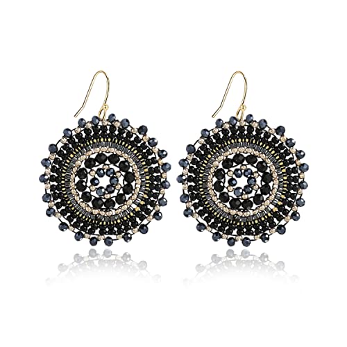 Colorful Summer Beaded Earrings For Women Crystals Glass Bead Dangle Drop Bohemia Earrings Statement Earrings For Women - color: Black