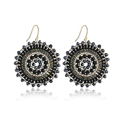 Colorful Summer Beaded Earrings For Women Crystals Glass Bead Dangle Drop Bohemia Earrings Statement Earrings For Women - color: Black