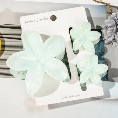 Flower Hair Clips for Women Claw Clips Summer Beaches Fashion Hair Accessories Light Cyan Plumeria with Marble Design Barrettes Hold Hair in Place for Thick Thin Hair(3Pcs: 1 Large 2 Small) - color: Light Cyan