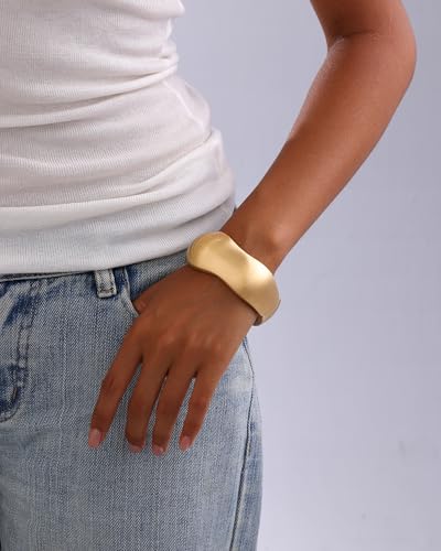 Bangle Bracelets for Women | 14K Gold Plated Trendy Wide Bracelets | Hinged Arm Cuff Bangles Chunky Bracelet for Women - color: Style C-Matte Gold Plated Bangles